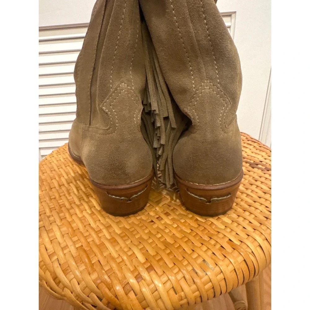 Zadig Voltaire Suede Fringe Western Boots Taupe Ankle Booties Size 39 - Picture 5 of 8